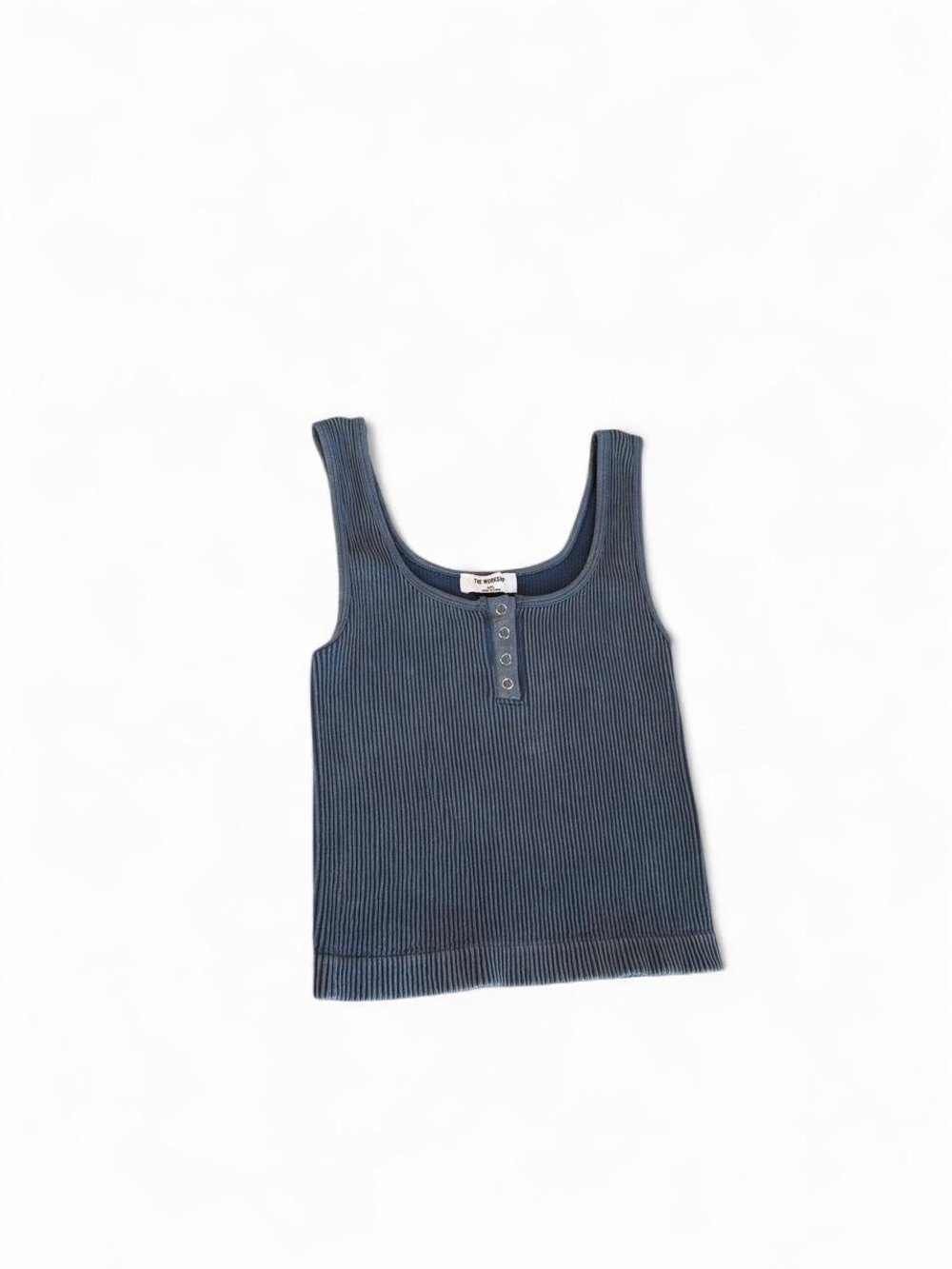 The Workshop Blue Ribbed Henley Tank Top